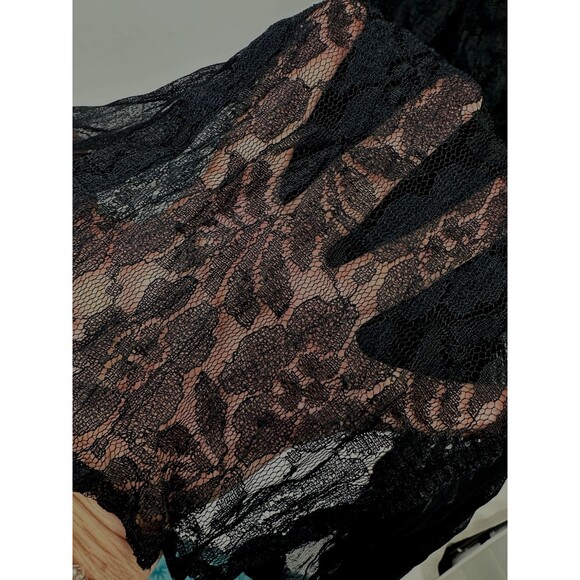 Vintage Black Lace Maxi Dress Women L Whimsigoth Victorian Witchy Gothic Vampire - Picture 6 of 12